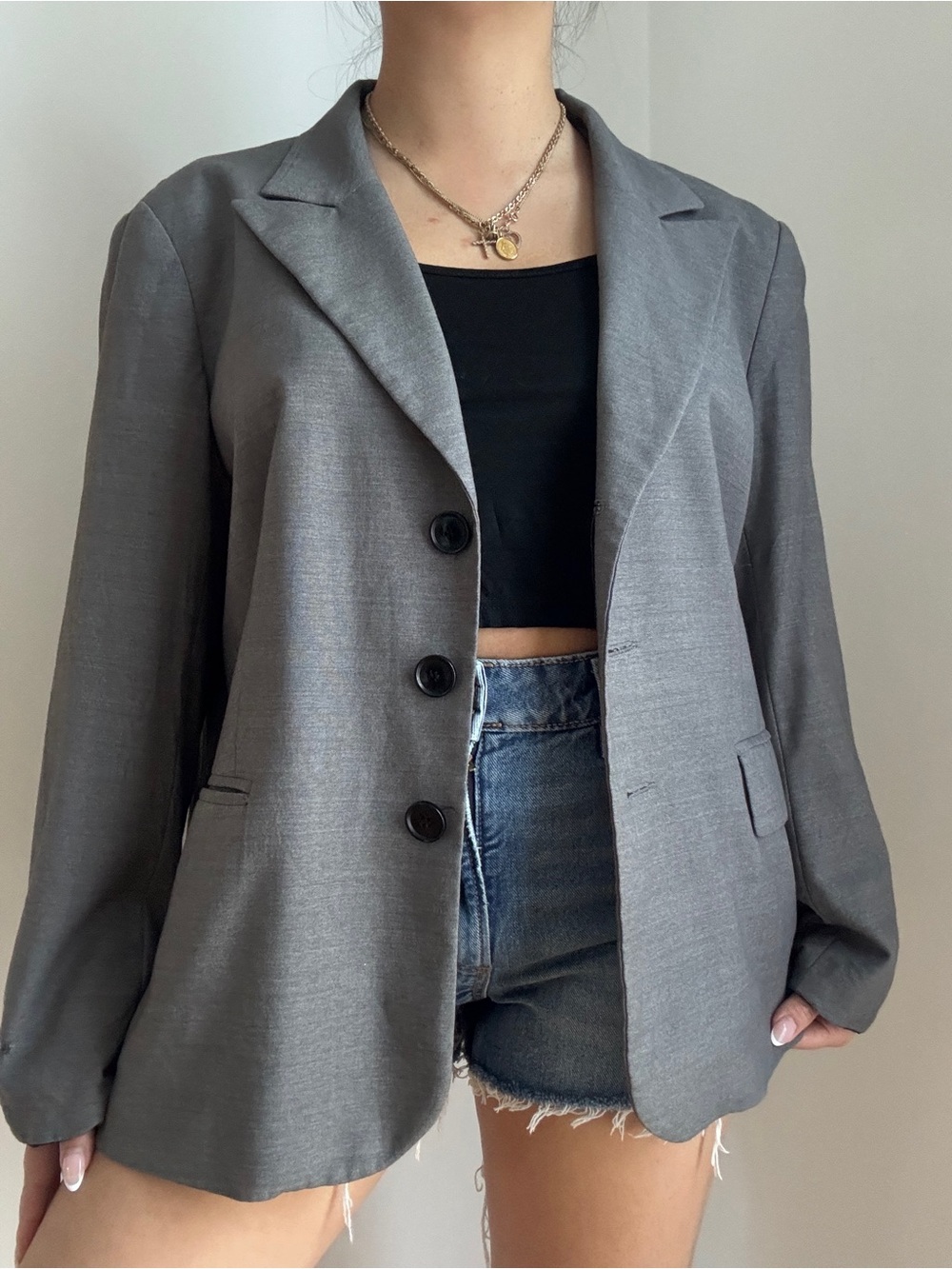 Tristan Charcoal Gray Three-Button Women's Blazer